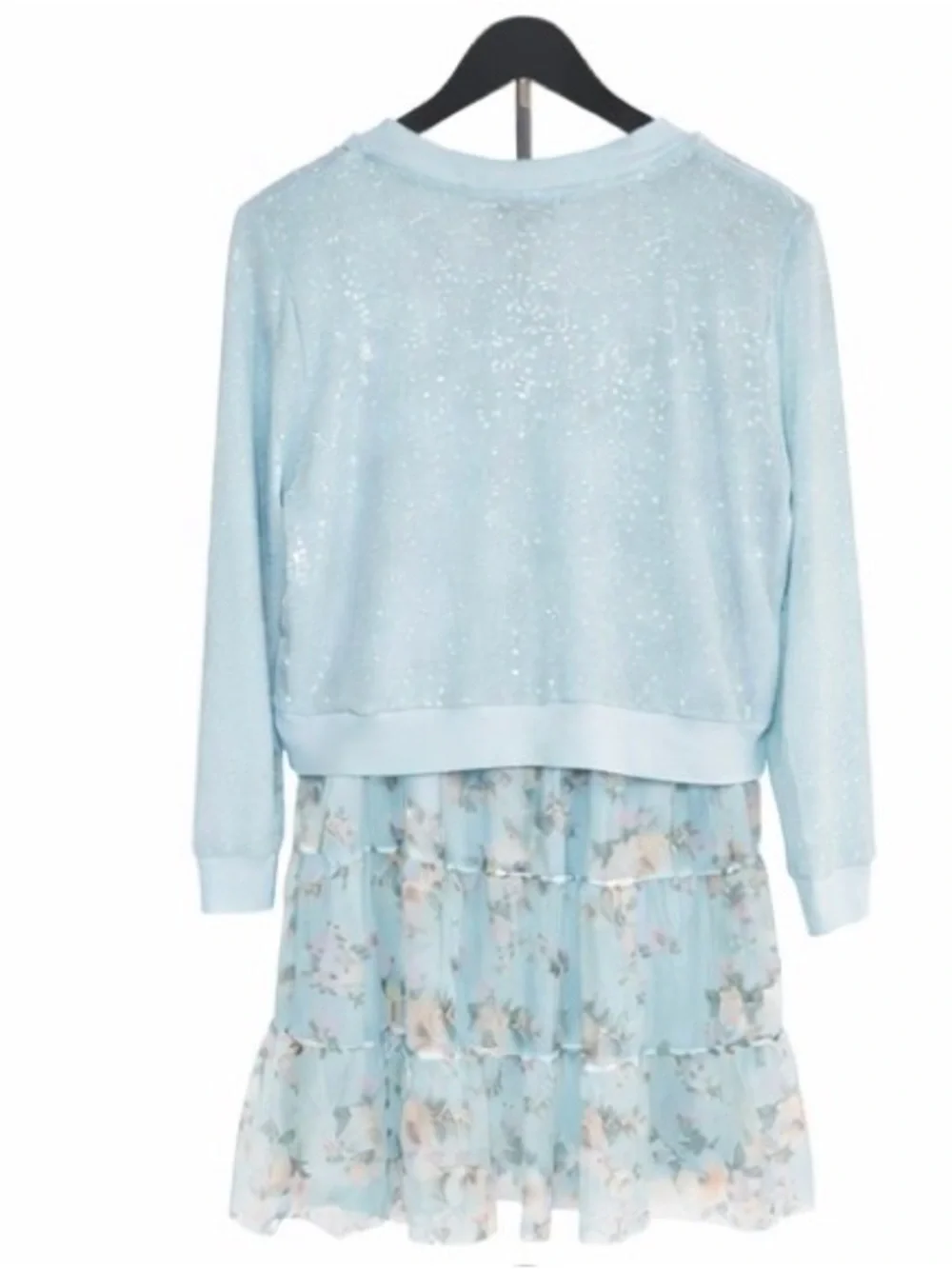 Knit Works Girls 2-Piece Dress Set Blue Floral Chiffon + Cardigan Size 18 Plus